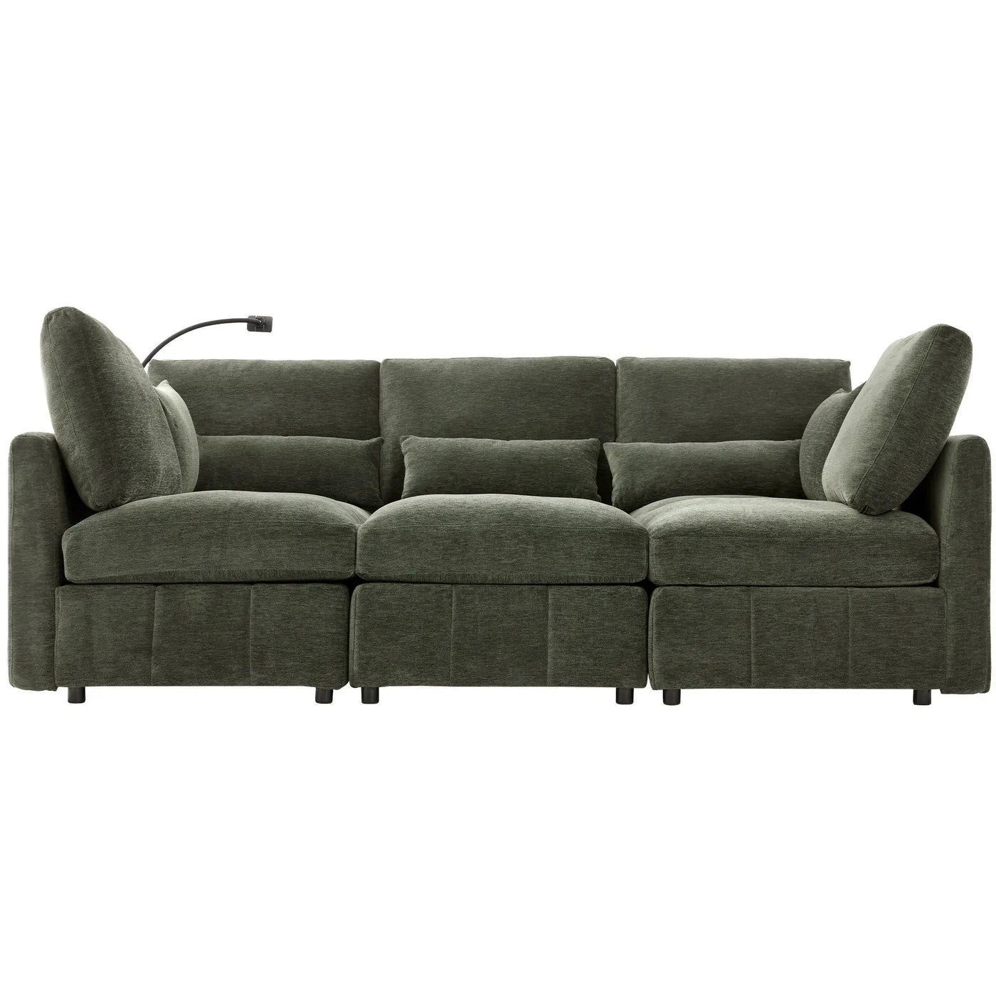 Modern Modular U-Shaped Sofa Bed With Movable Ottoman, USB Ports, Phone Holder by HouseOfZazla