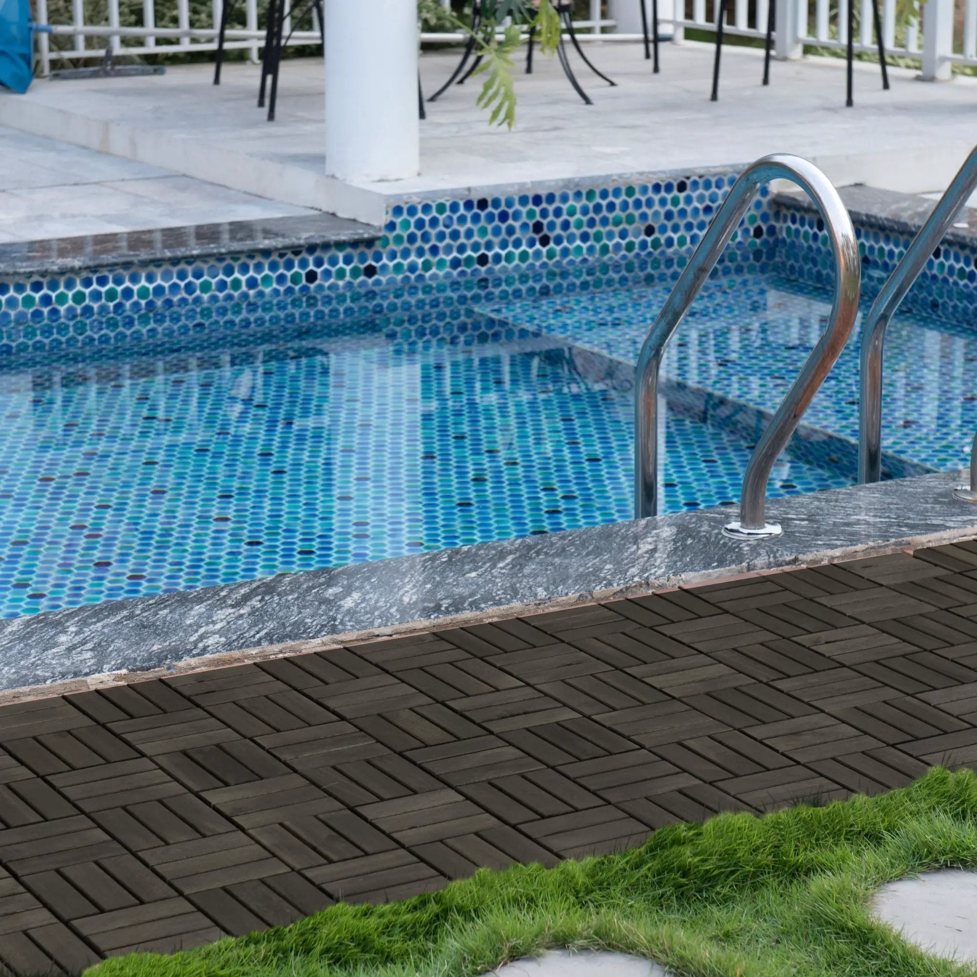 Acacia Wood Interlocking Deck Tiles Checker Pattern For Outdoor Flooring by HouseOfZazla