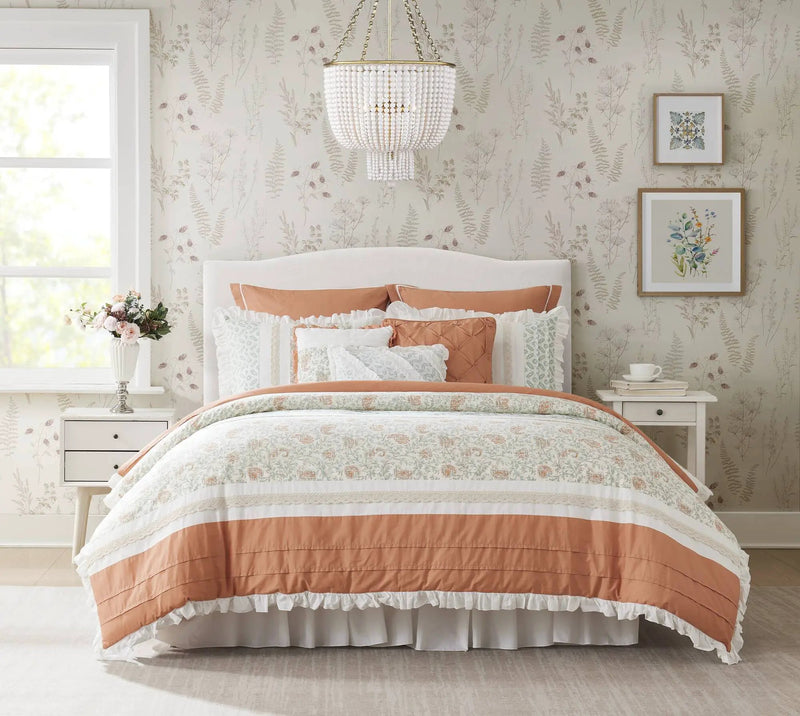 9 Piece Cotton Percale Comforter Set Coral Queen by HouseOfZazla