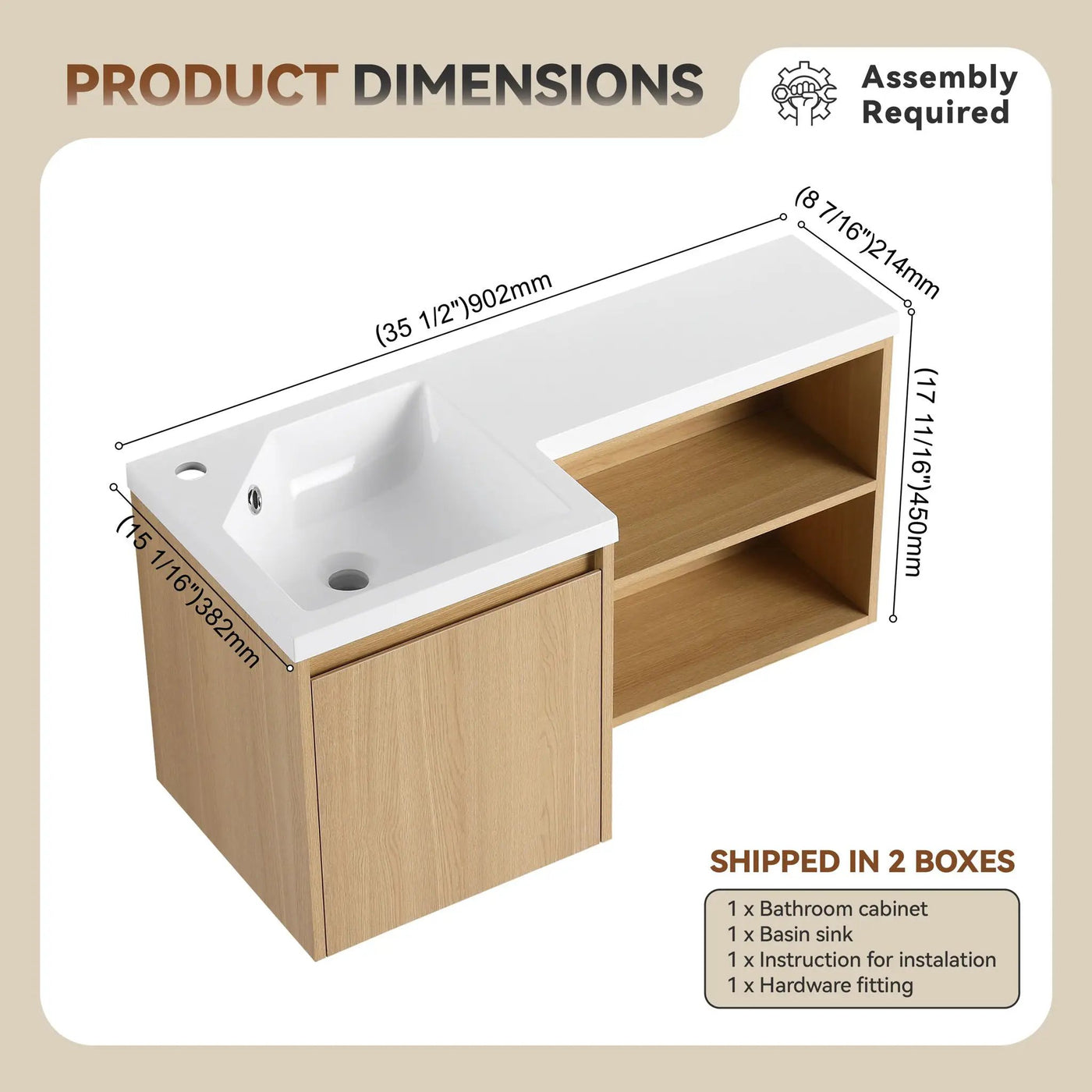 L-Shaped Wall Mounte Floating Bathroom Vanity With Integrated Sink by Unique Piece Furniture