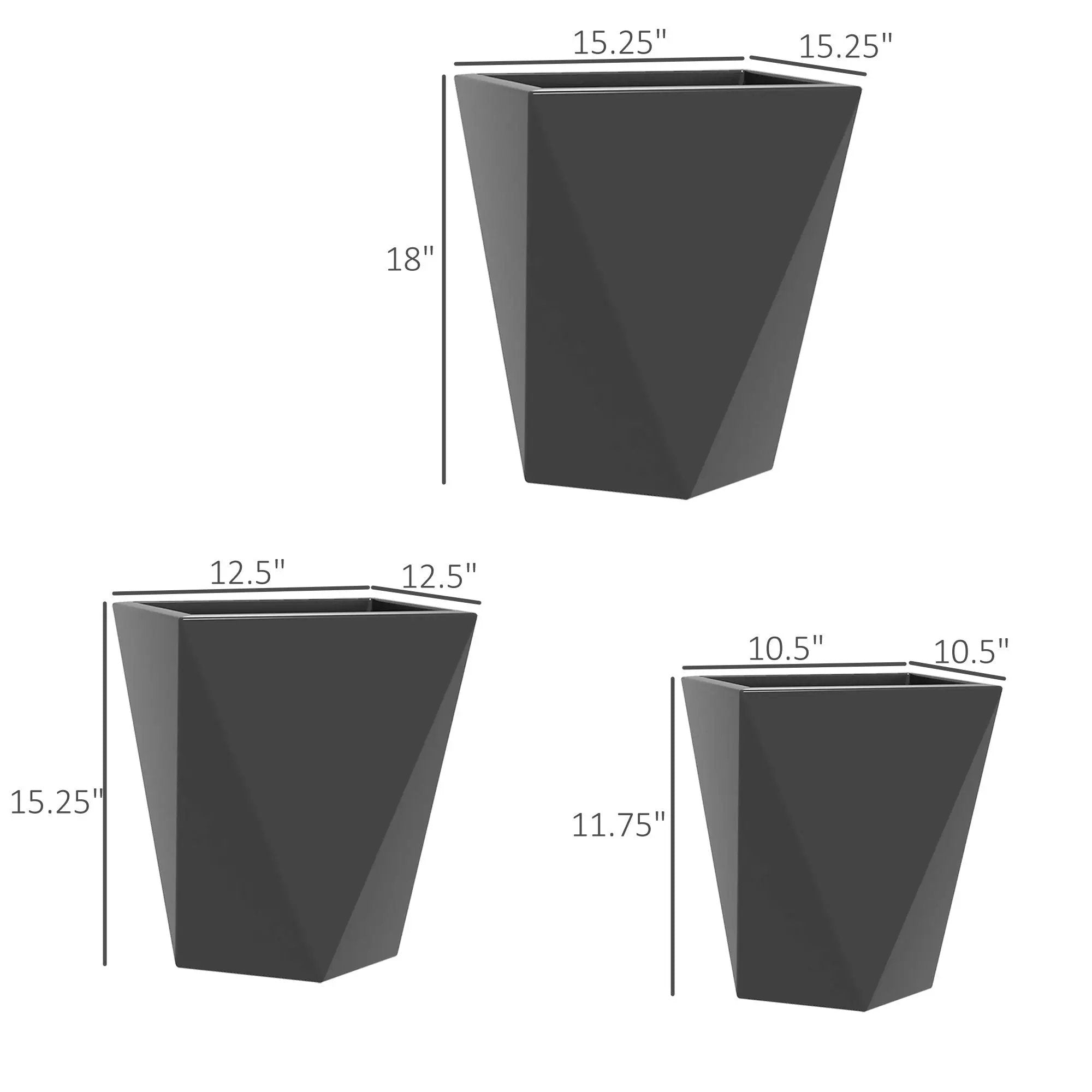 Outsunny - 18", 15.25", 11.75" Tall Planters (Set of 3), Indoor Outdoor Planters With Drainage Holes, Stackable Flower Pots For Garden, Patio, Balcony, Front Door - Gray by HouseOfZazla