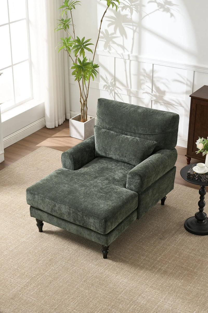 Modern Chaise Lounge Upholstered Sofa Recliner Chair in Green by HouseOfZazla