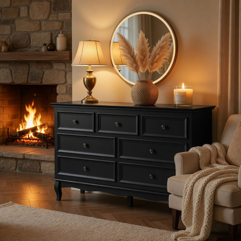 7 Drawer Dresser, Storage Chest - Black by HouseOfZazla