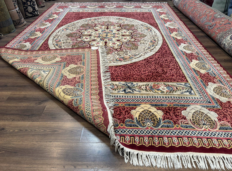 Wonderful Aubusson Rug 10x14, Red Maroon, Elegant, Fine 200 KPSI by Jewel Rugs