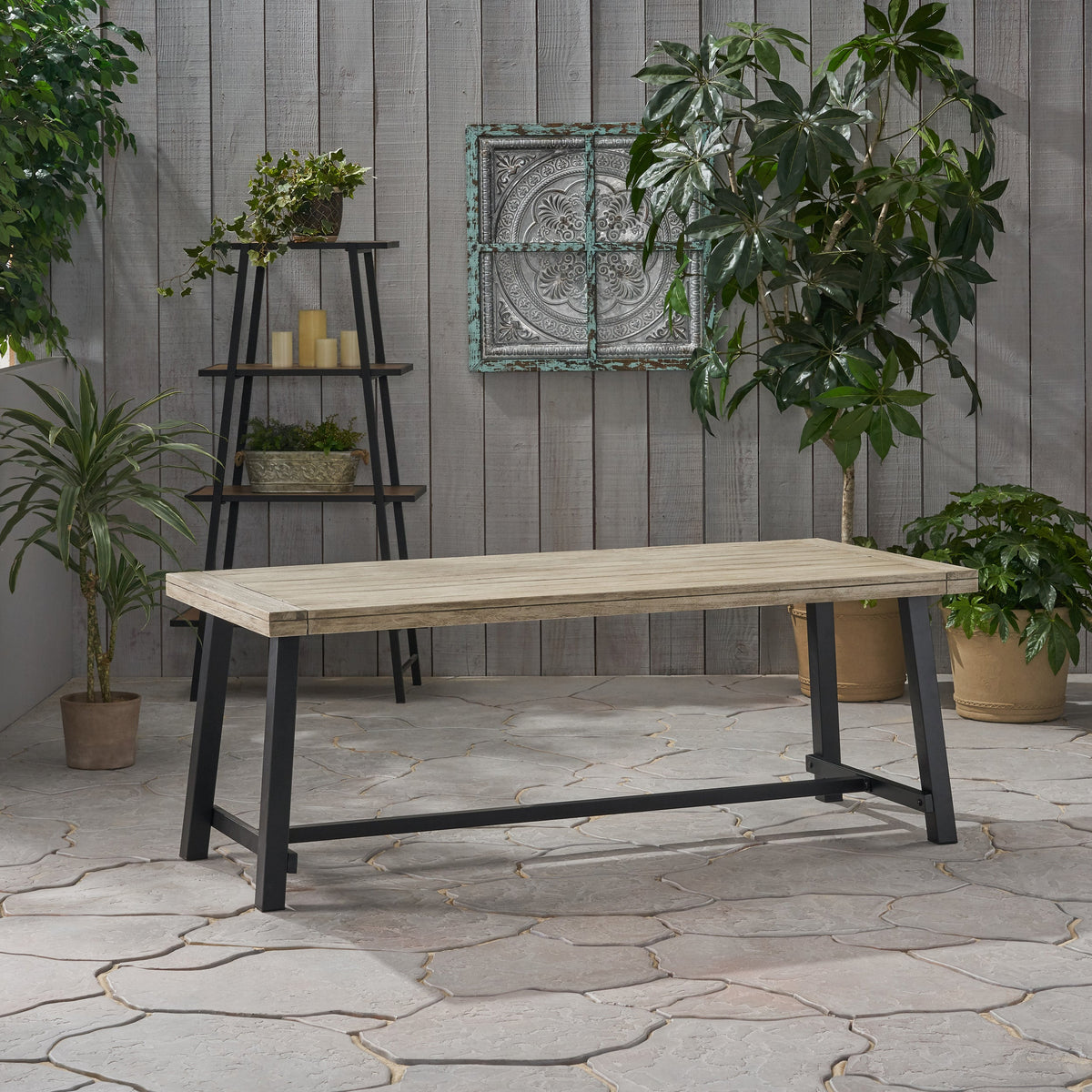 Carlisle 79 Outdoor Dining Table with Acacia Wood - Grey or Dark Brown+White, photo 4 of 10