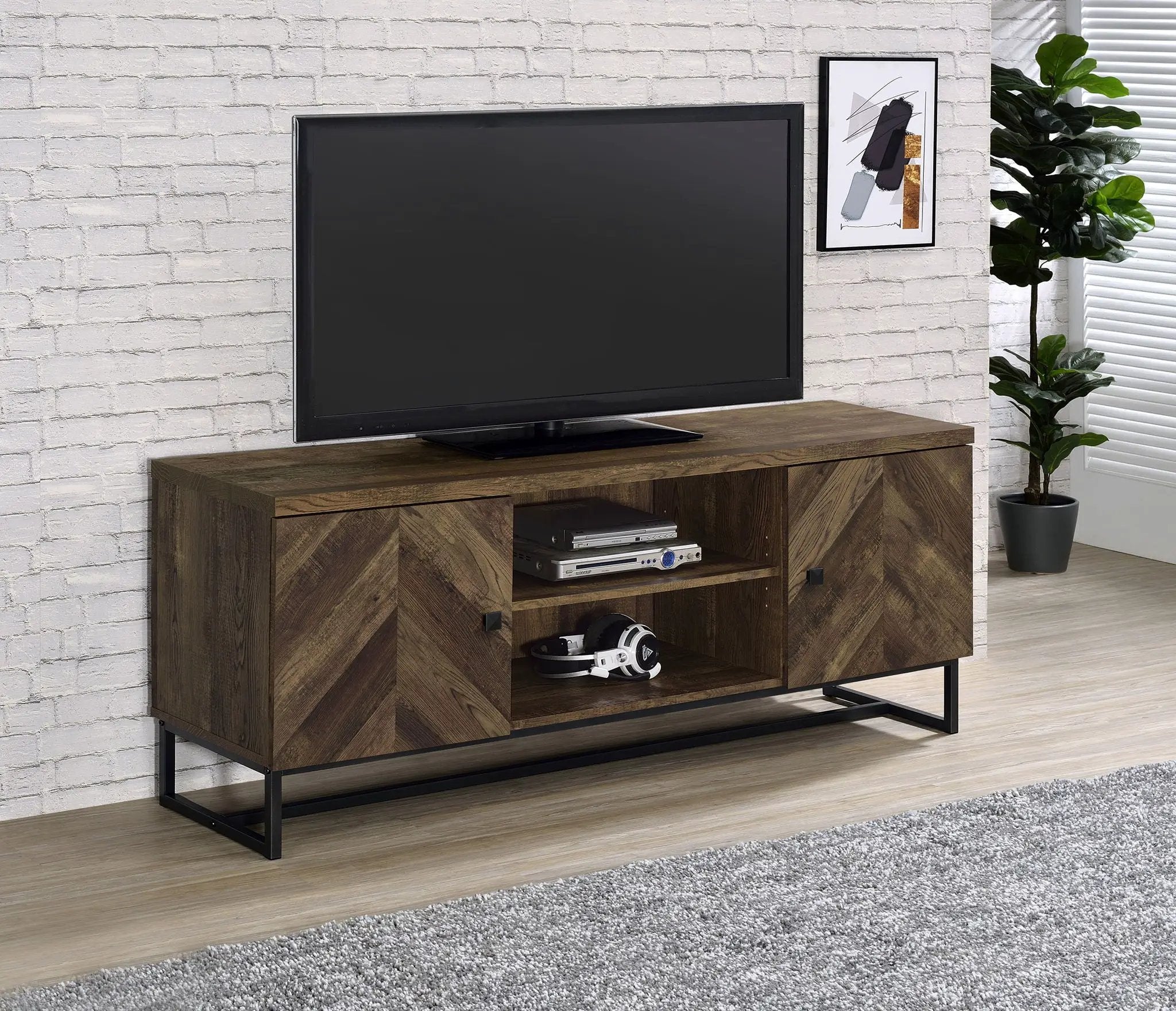 Myles 2-door Engineered Wood 60-inch TV Stand Rustic Oak by Unique Piece Furniture