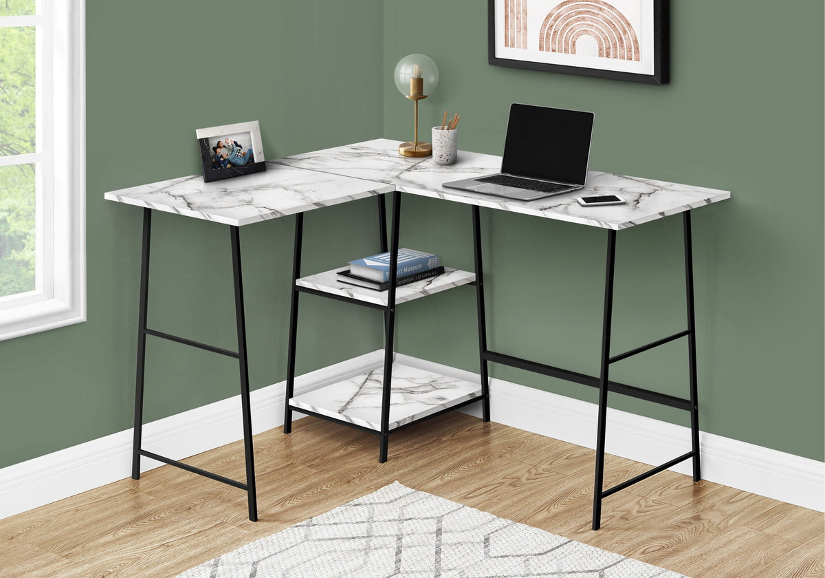 Contemporary L-Shape Corner Computer Desk with Marble Look Laminate - White or Black, photo 3 of 8