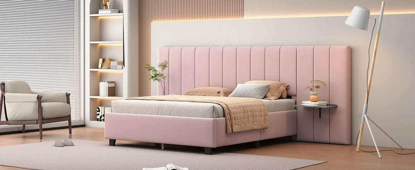 Upholstered Platform Bed With Big Headboard by HouseOfZazla