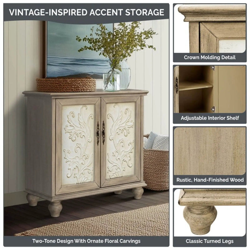 Driscoll - 2 Door Cabinet With Floral Design - Reclaimed Natural by Unique Piece Furniture