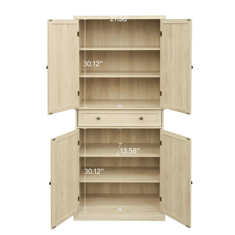 4 Door Storage Cabinet With 1 Drawer And 4 Adjustable Inner Shelves - Natural by HouseOfZazla
