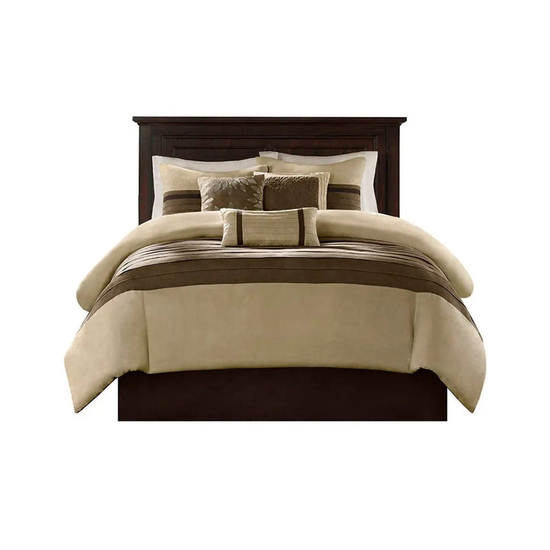 7 PC Faux Suede Comforter Set Natural King by HouseOfZazla