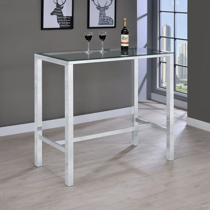 Tolbert Rectangular 47-inch Glass Top Pub Bar Table Chrome by Unique Piece Furniture