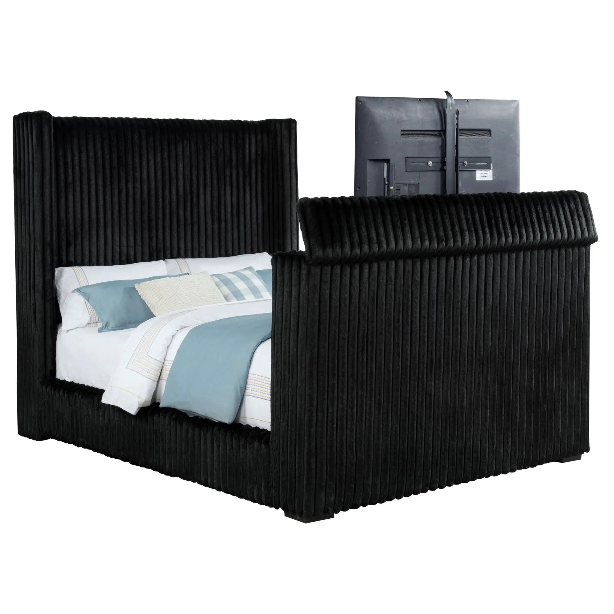 Centergrove Upholstered Queen Wingback TV Bed Black by Unique Piece Furniture