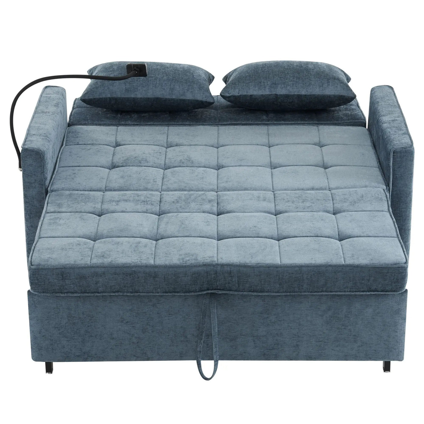 Pull-Out Sleeper Sofa With Reversible Backrest Cushion, Side Pockets, 2 USB Ports And A Phone Holder For Living Room by HouseOfZazla