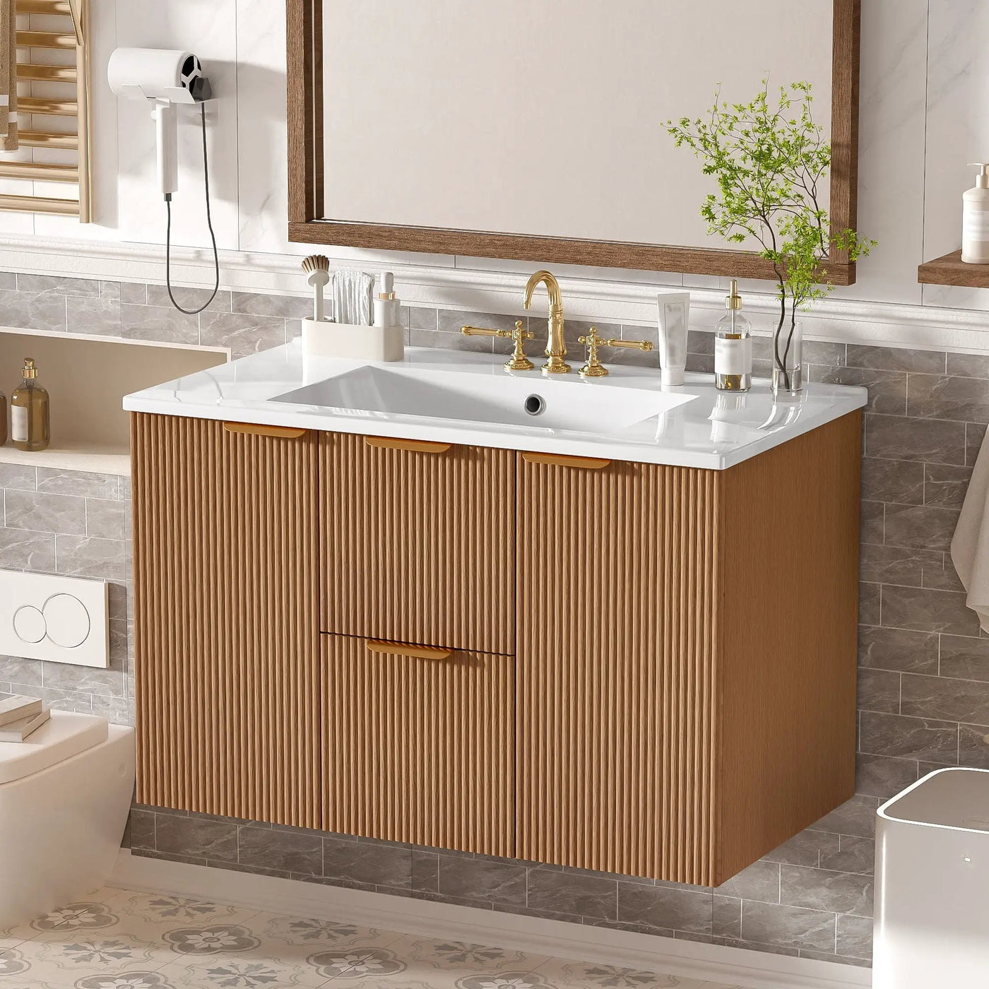 Modern Wall Mounted Bathroom Vanity, Soft Close Doors by HouseOfZazla