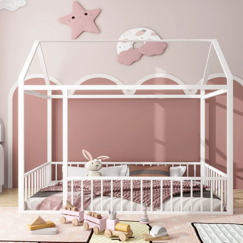 Metal Bed House Bed Frame With Fence by Unique Piece Furniture