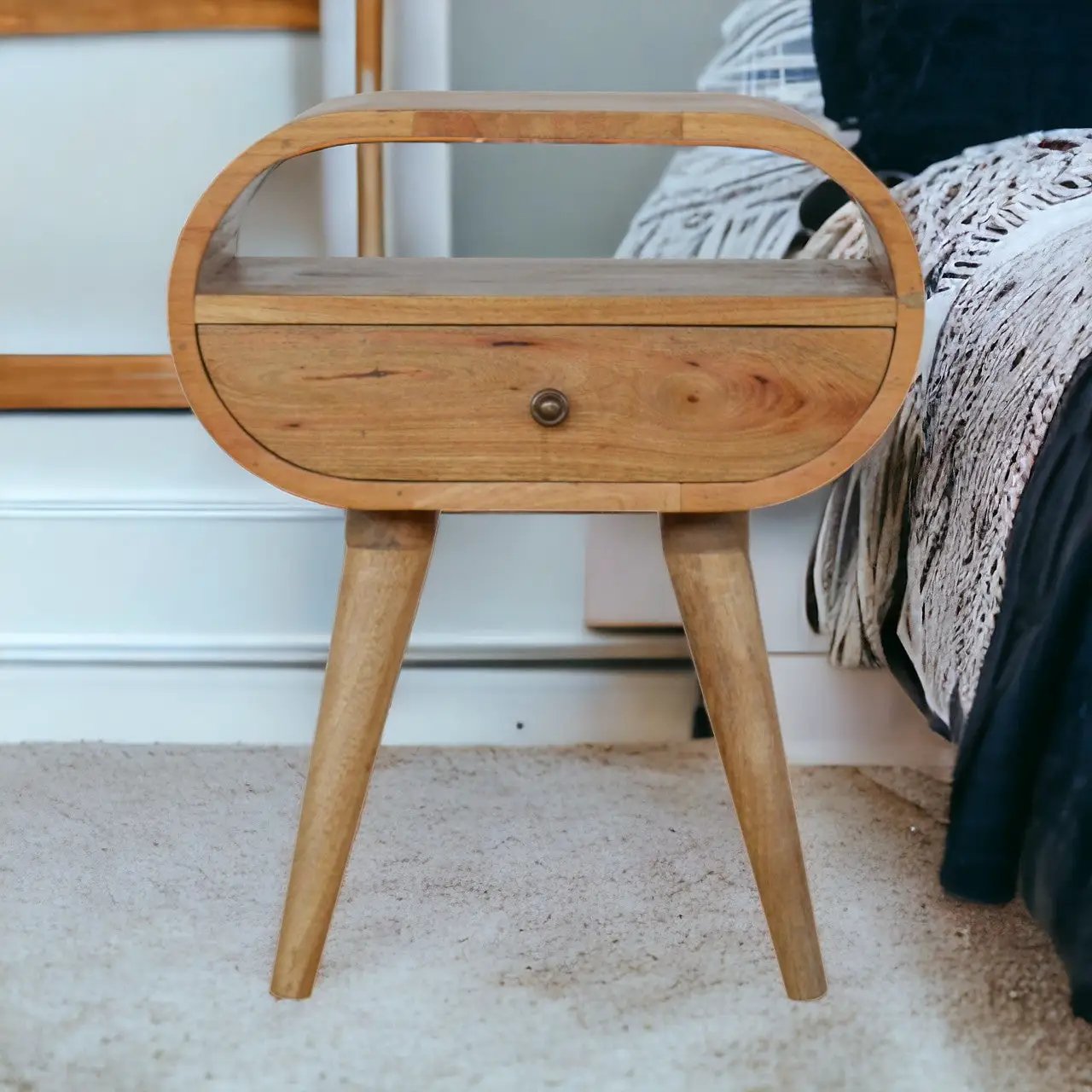 Circular Open Slot Nightstand, 1-Drawer, 1 Open Slot, Nordic Legs by HouseOfZazla
