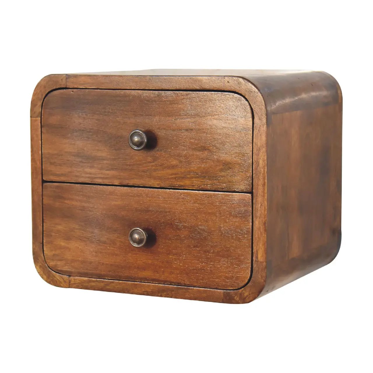Solid Wood Floating Mini Nightstand, 2-Drawers, Chestnut by HouseOfZazla