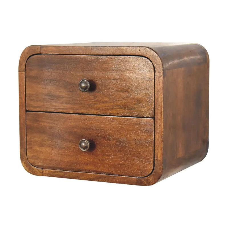 Solid Wood Floating Mini Nightstand, 2-Drawers, Chestnut by HouseOfZazla