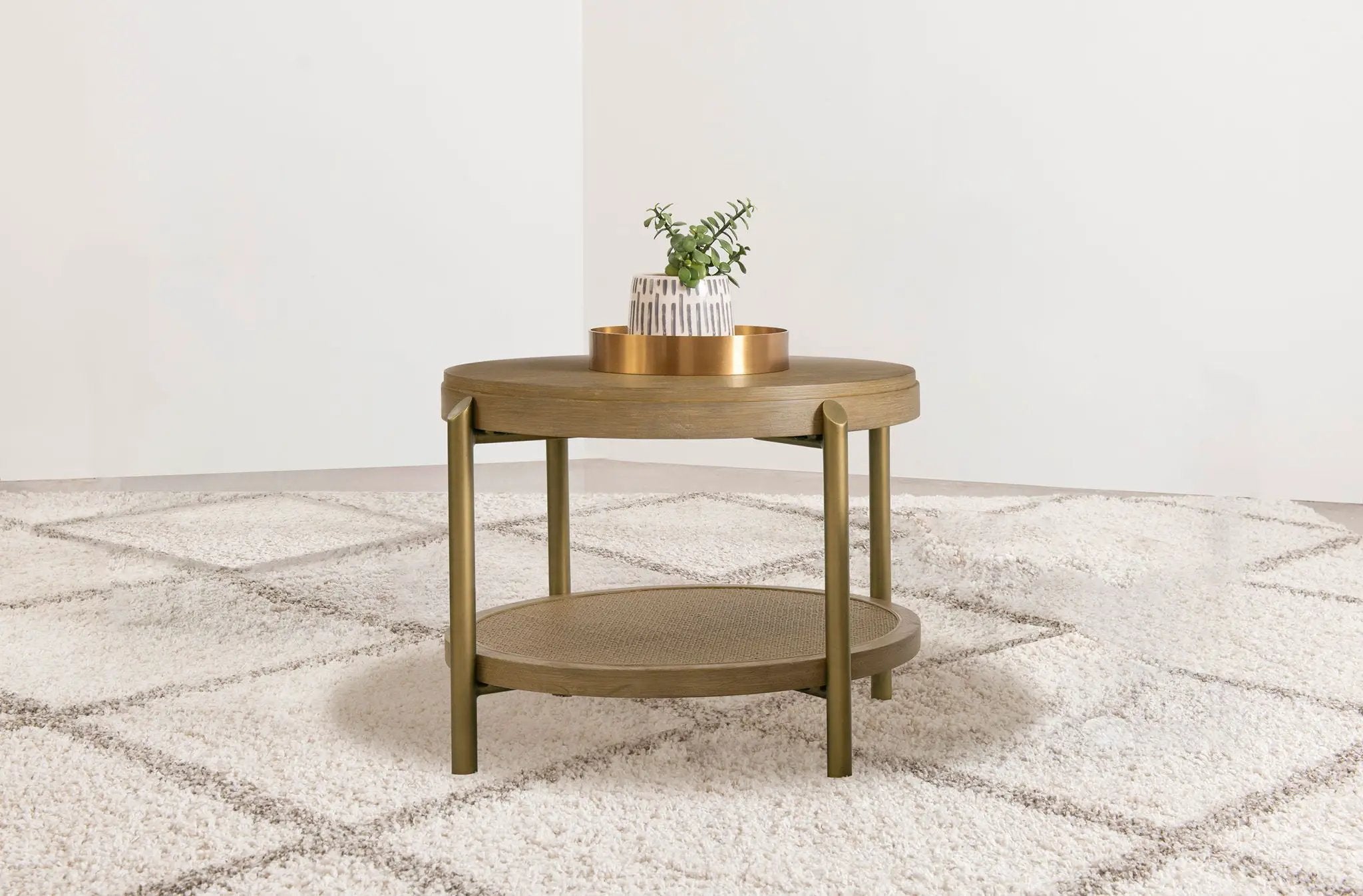 Arini Round End Side Table With Storage Shelf Sand Wash by Unique Piece Furniture