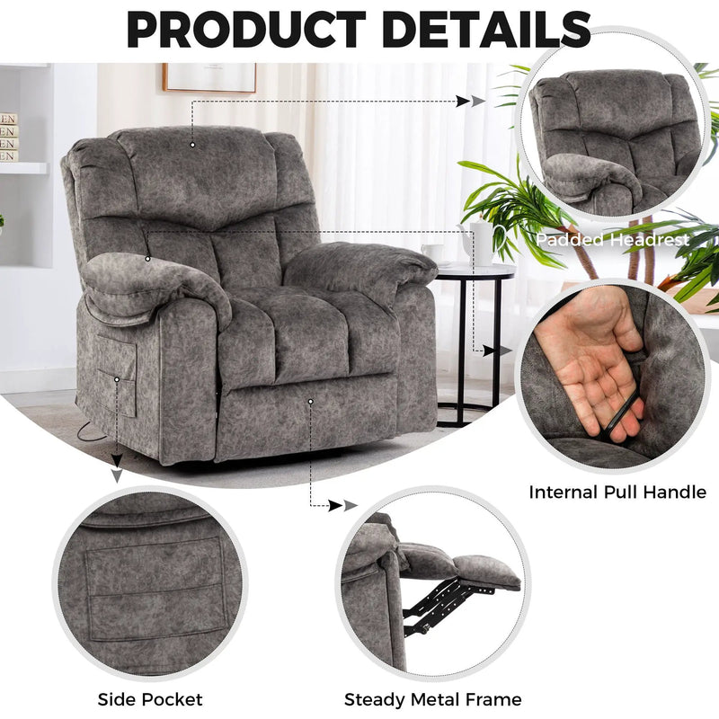 Swivel And Rocking Recliner Chair With Massage And Heating by Unique Piece Furniture