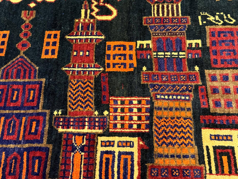 Balouch Rug 3x5, City Pictorial, Afghan Rug by Jewel Rugs