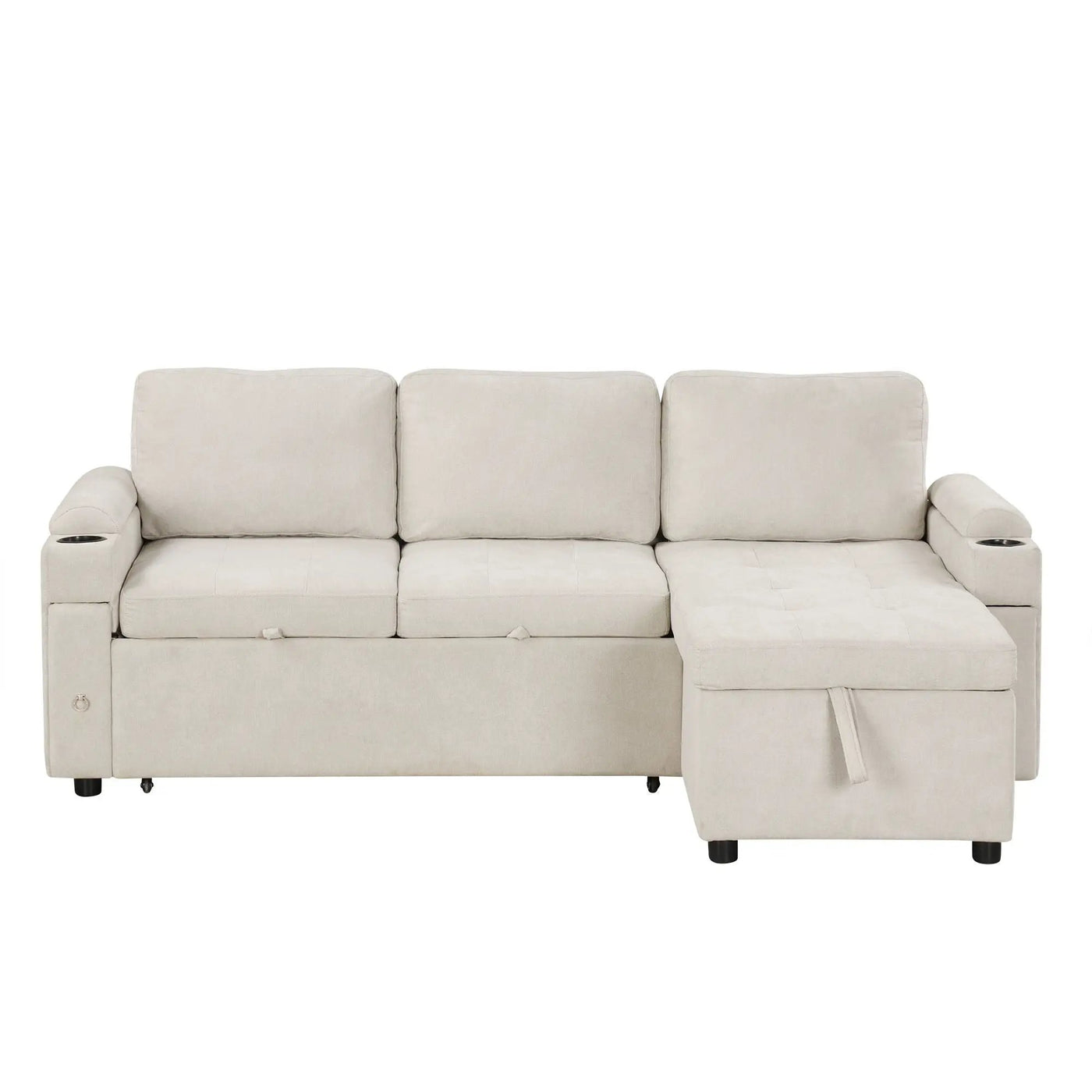 Convertible L Shaped Sofa Couch With Storage, Cup Holders, USB Ports by HouseOfZazla