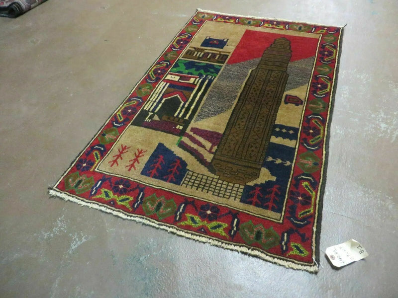 3' X 4' New Vintage Handmade Afghan Balouch Tribal Wool Pictorial Rug # 281 by Jewel Rugs