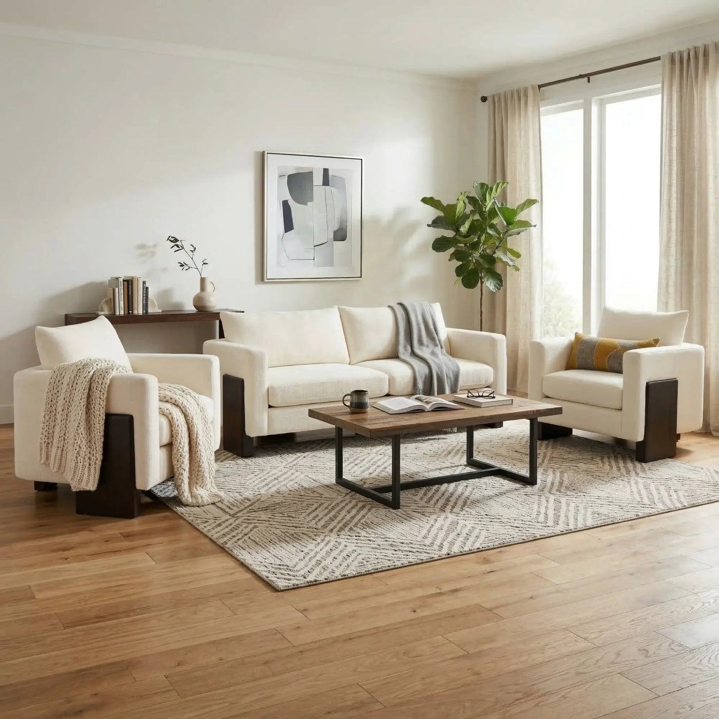 Cozy Sofa Set Oversized Comfy Cloud Sofa with Rubberwood Legs by HouseOfZazla