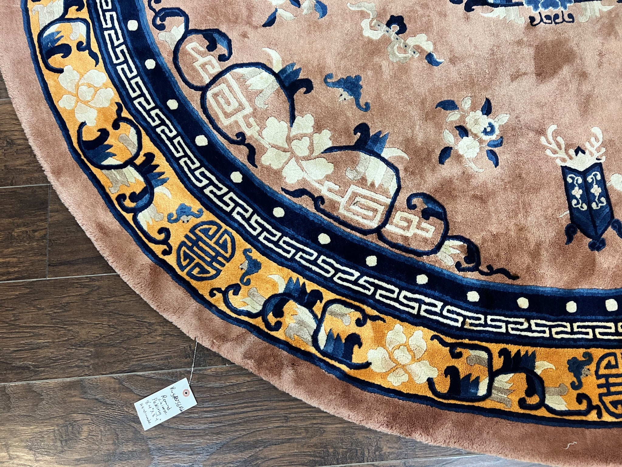 Antique Round Chinese Wool Rug 8x8, Chinese Peking Carpet, Asian Oriental Carpet 8 x 8 ft, Chinese Art Deco Rug, Nichols Rug by Jewel Rugs