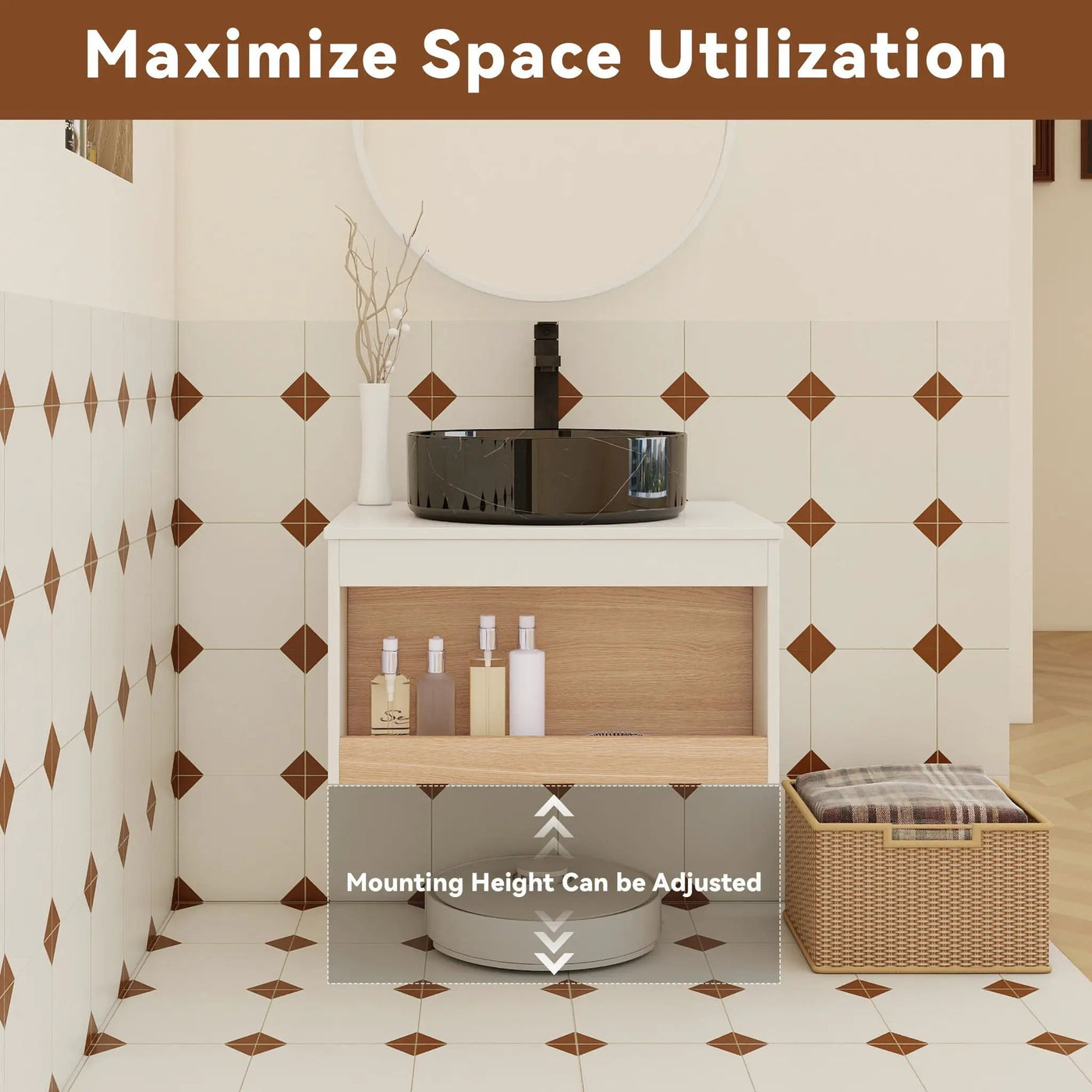 Floating Bathroom Vanity With Vessel Sink With Open Shelf Storage by HouseOfZazla