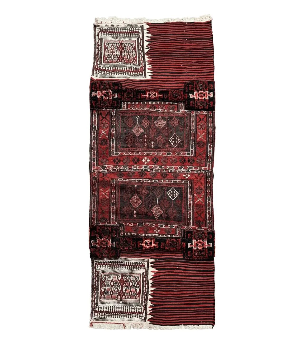 Persian Tribal Nomadic Saddle Cover Rug, Antique, Handmade, Wool, Red Ivory Black, Collectible, Shahsavan by Jewel Rugs