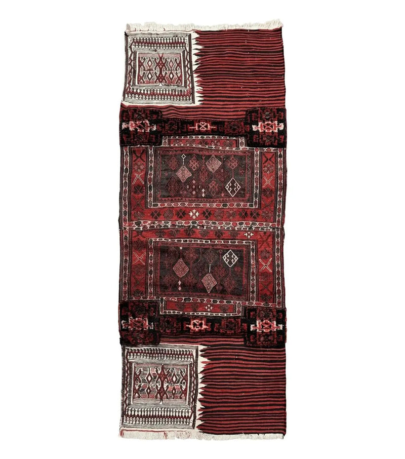 Persian Tribal Nomadic Saddle Cover Rug, Antique, Handmade, Wool, Red Ivory Black, Collectible, Shahsavan by Jewel Rugs