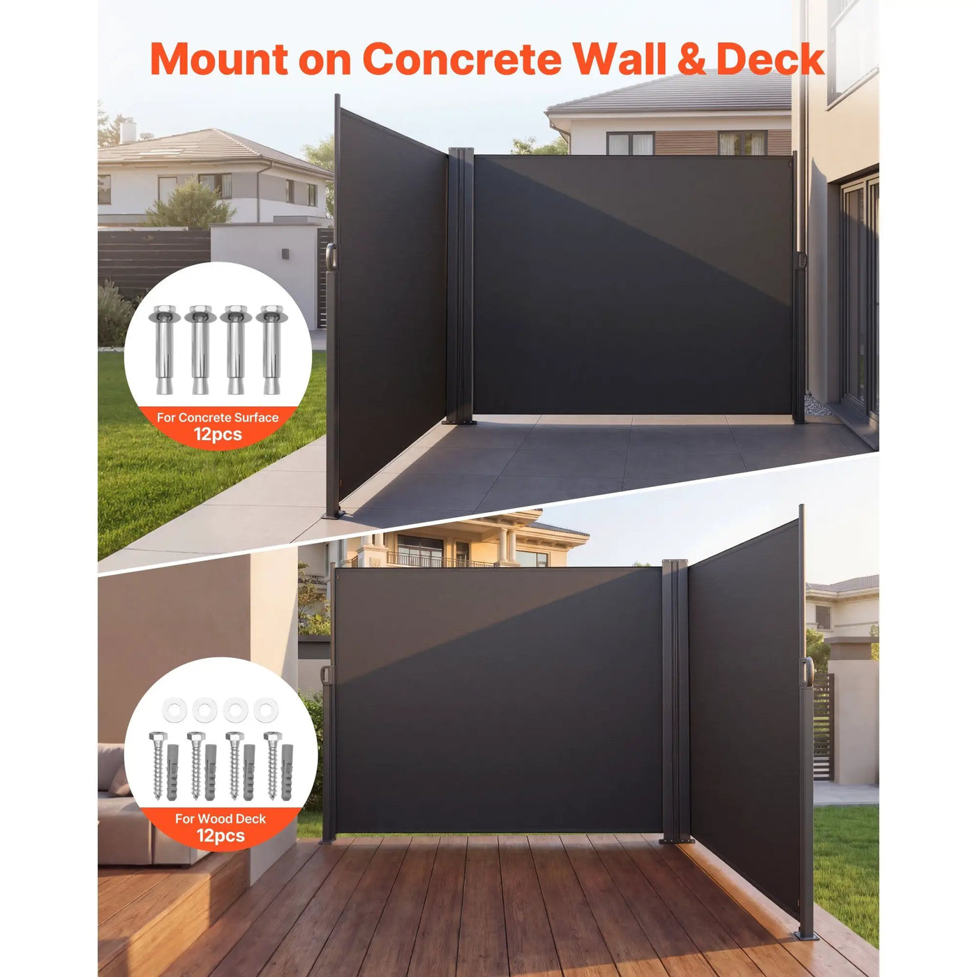 Retractable Side Awning, 71" x 236" Patio Screen with Waterproof Polyester Fabric by HouseOfZazla