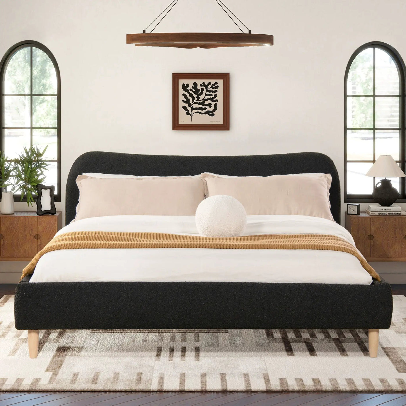 Roman - Curved Headboard Upholstered Platform Bed by HouseOfZazla