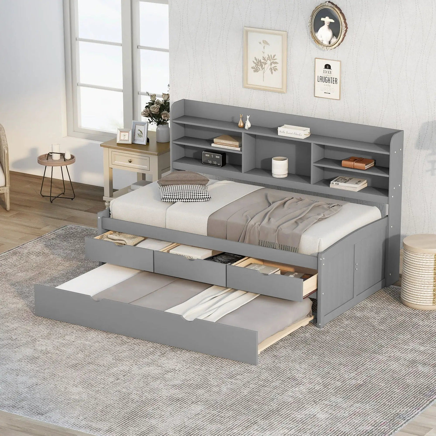 Captain Bed With Built In Bookshelves, 3 Storage Drawers, And Trundle by HouseOfZazla