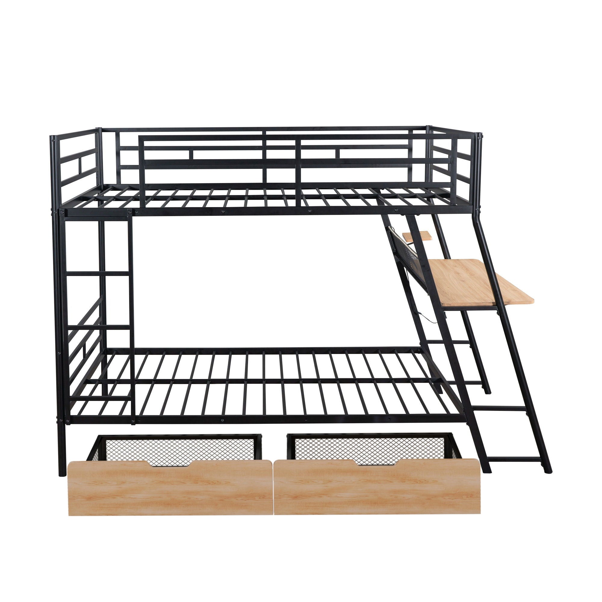 Full Size Bunk Bed With Built In Desk, Light, And 2 Drawers - Black by HouseOfZazla