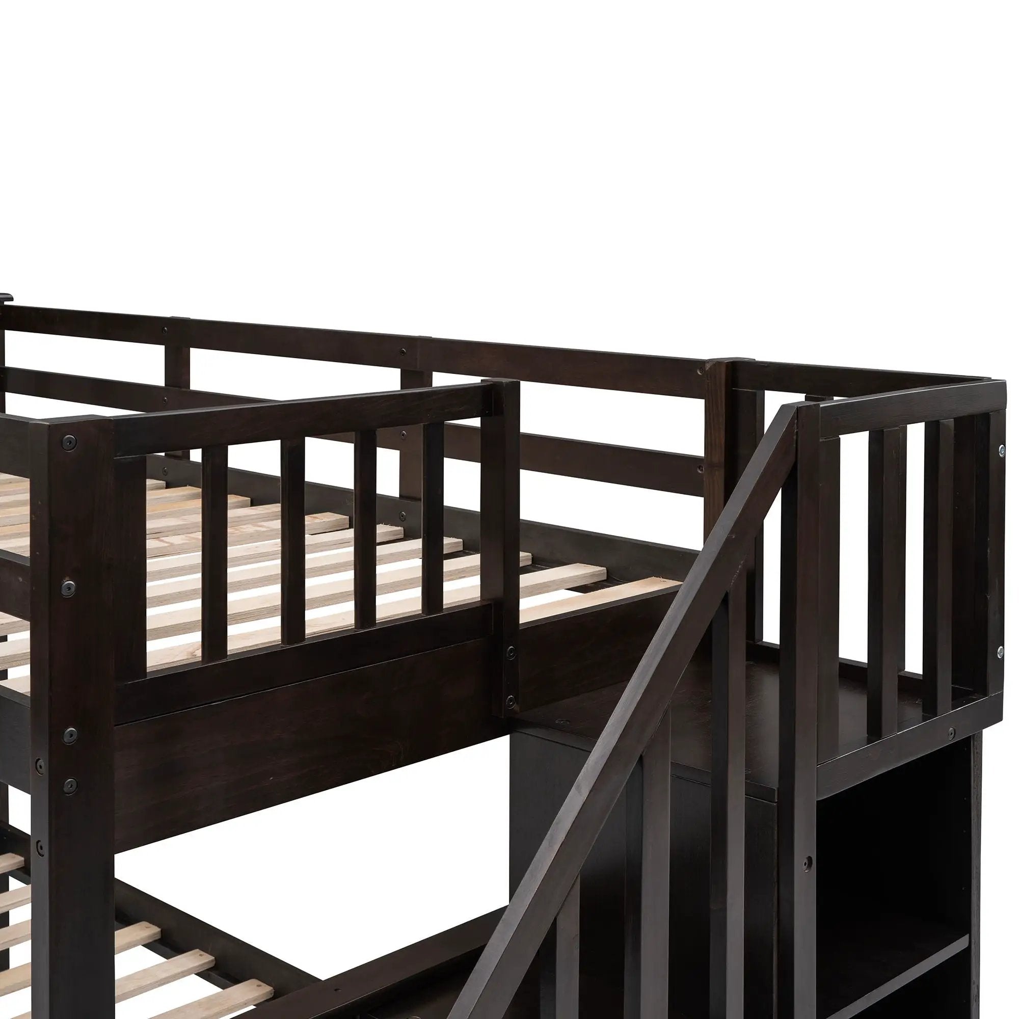Stairway Bunk Bed With Storage And Guard Rail For Bedroom by HouseOfZazla