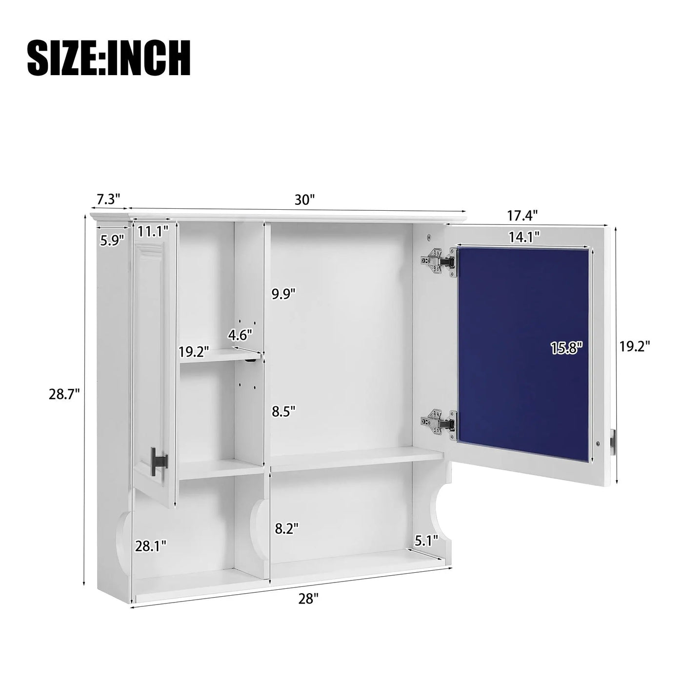 Wall Mounted Mirror Medicine Cabinet, Bathroom Storage With Doors And Open Shelves by HouseOfZazla