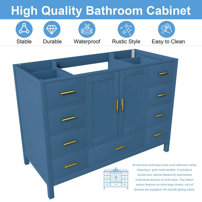 48" Bathroom Vanity Base Cabinet with 2 Soft-Close Double Doors & 9 Drawers by HouseOfZazla