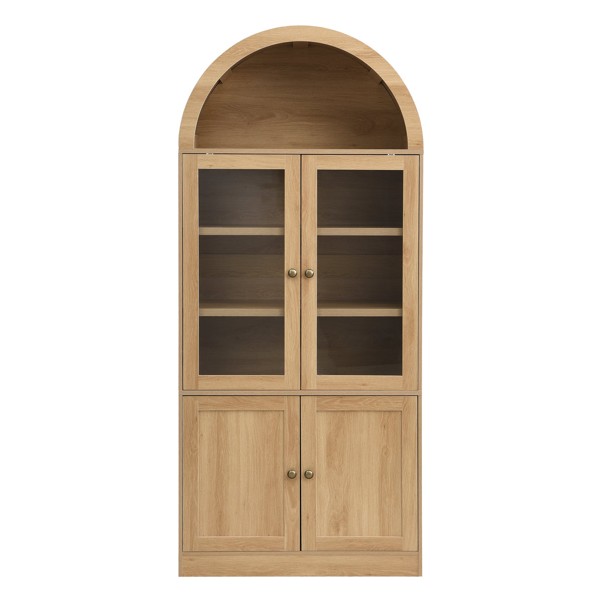 Tall Arched Top Storage Cabinet with Tempered Glass Doors - Natural or White, photo 9 of 10