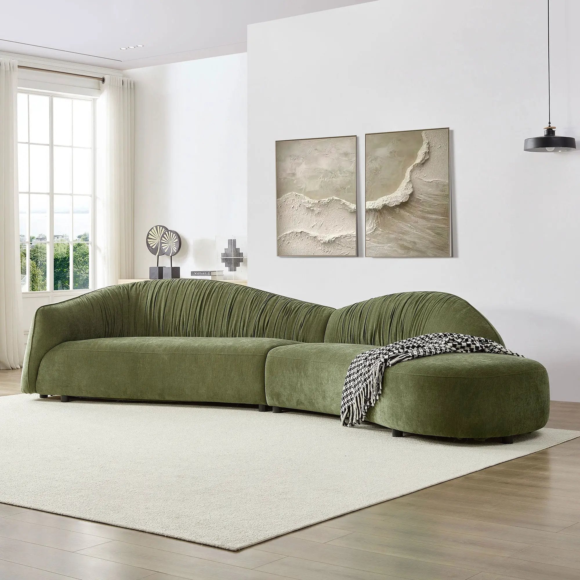 145.67" Mid-Century Upholstered Comfy Couch with Facing Chaise Right by HouseOfZazla