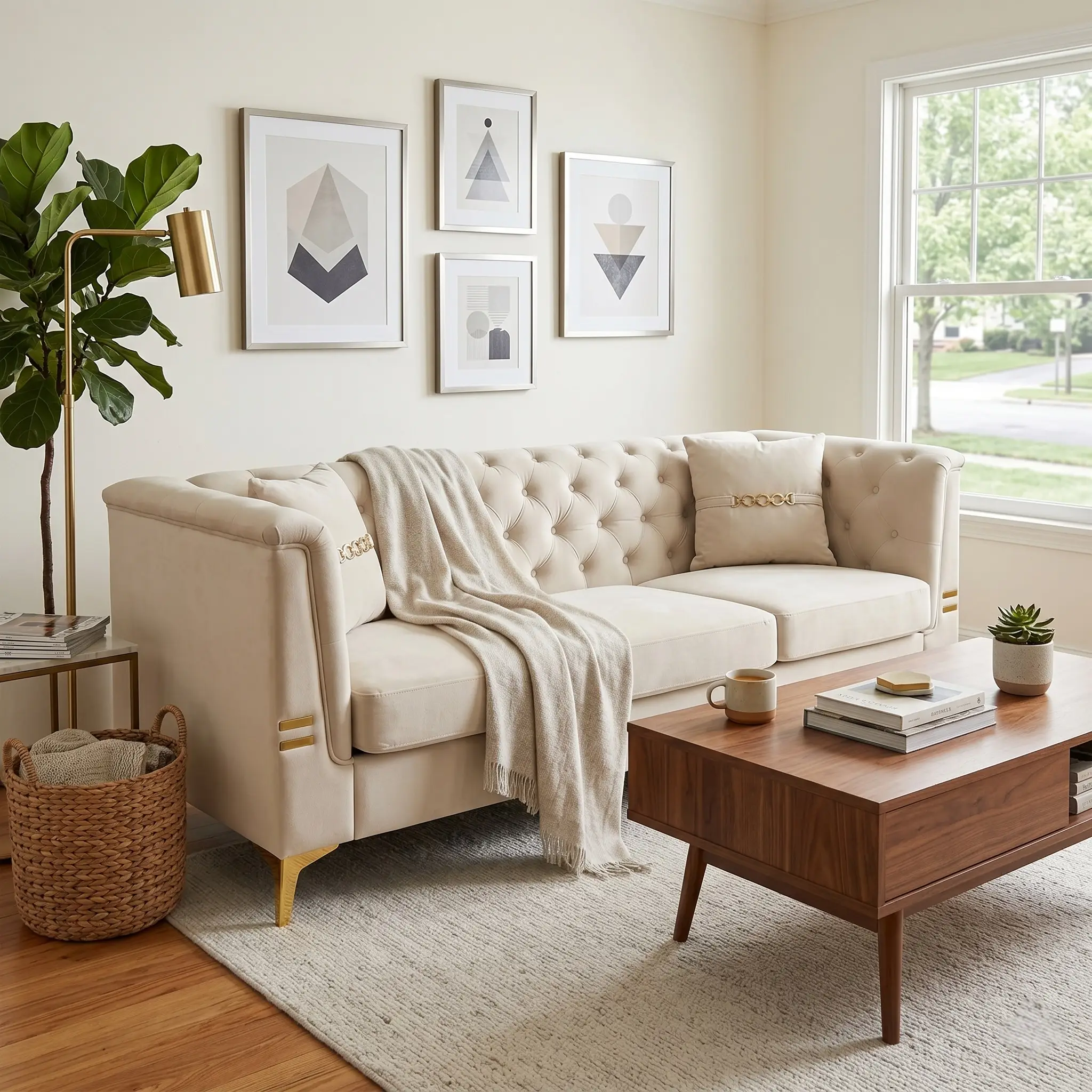 Contemporary Velvet Sofa With 2 Pillows by HouseOfZazla