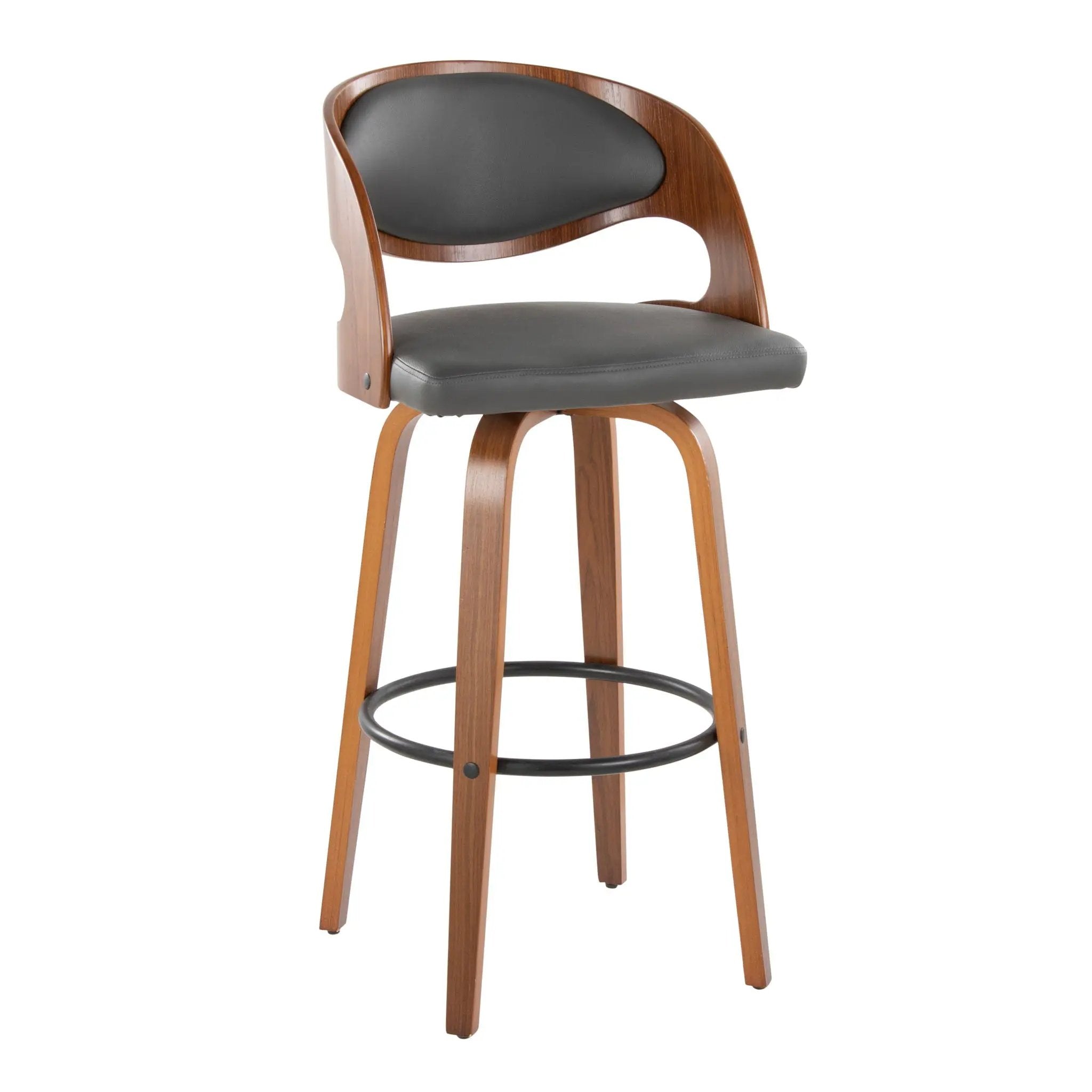 Pino - Mid Century Modern Fixed Height Barstool With Swivel & Round Footrest (Set of 2) by HouseOfZazla