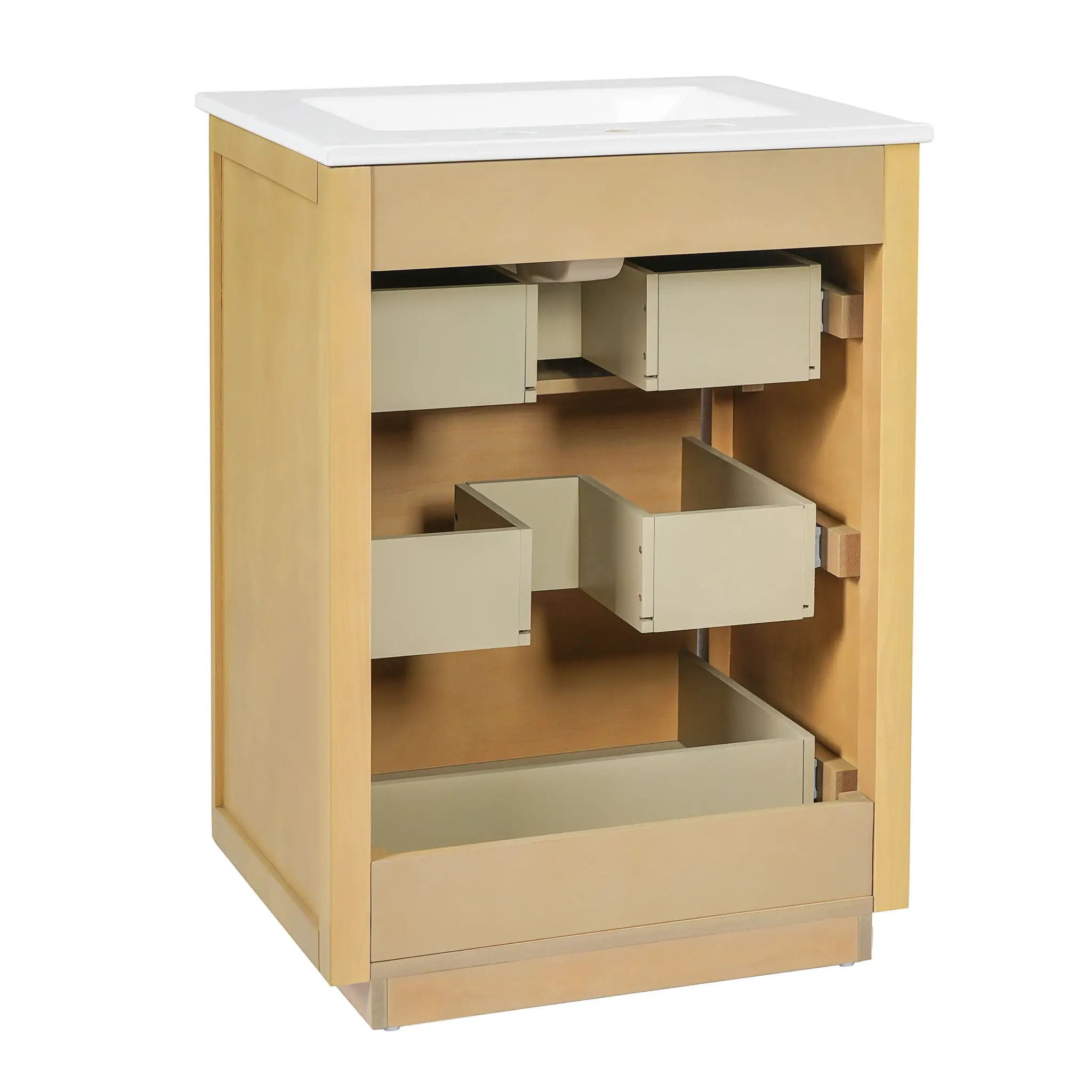 Bathroom Vanity With Sink, Open Shelf & Closed Storage - Natural Wood by HouseOfZazla