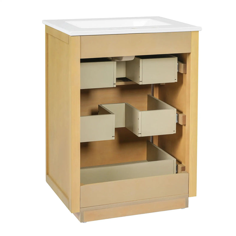 Bathroom Vanity With Sink, Open Shelf & Closed Storage - Natural Wood by HouseOfZazla
