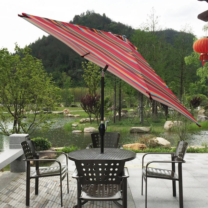 9FT Red Striped Patio Umbrella by HouseOfZazla