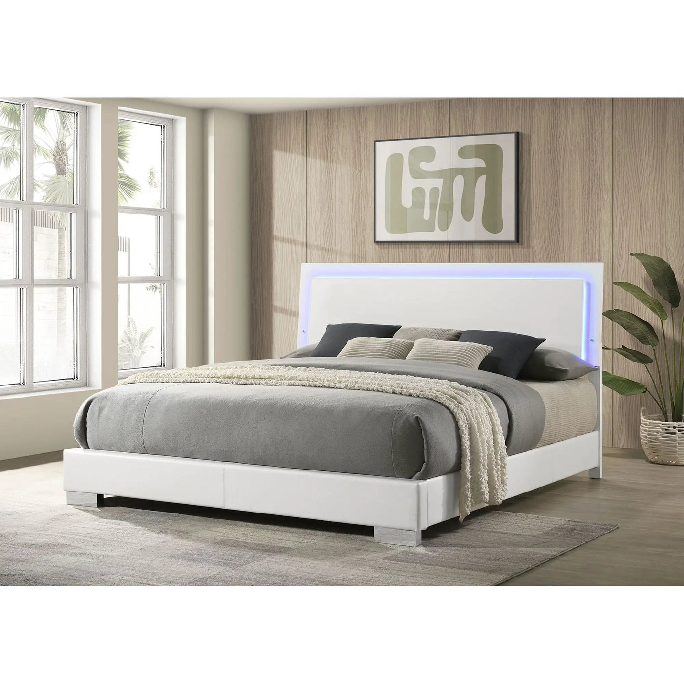 Strick & Bolton - High Gloss Panel Bed With LED Lights by HouseOfZazla