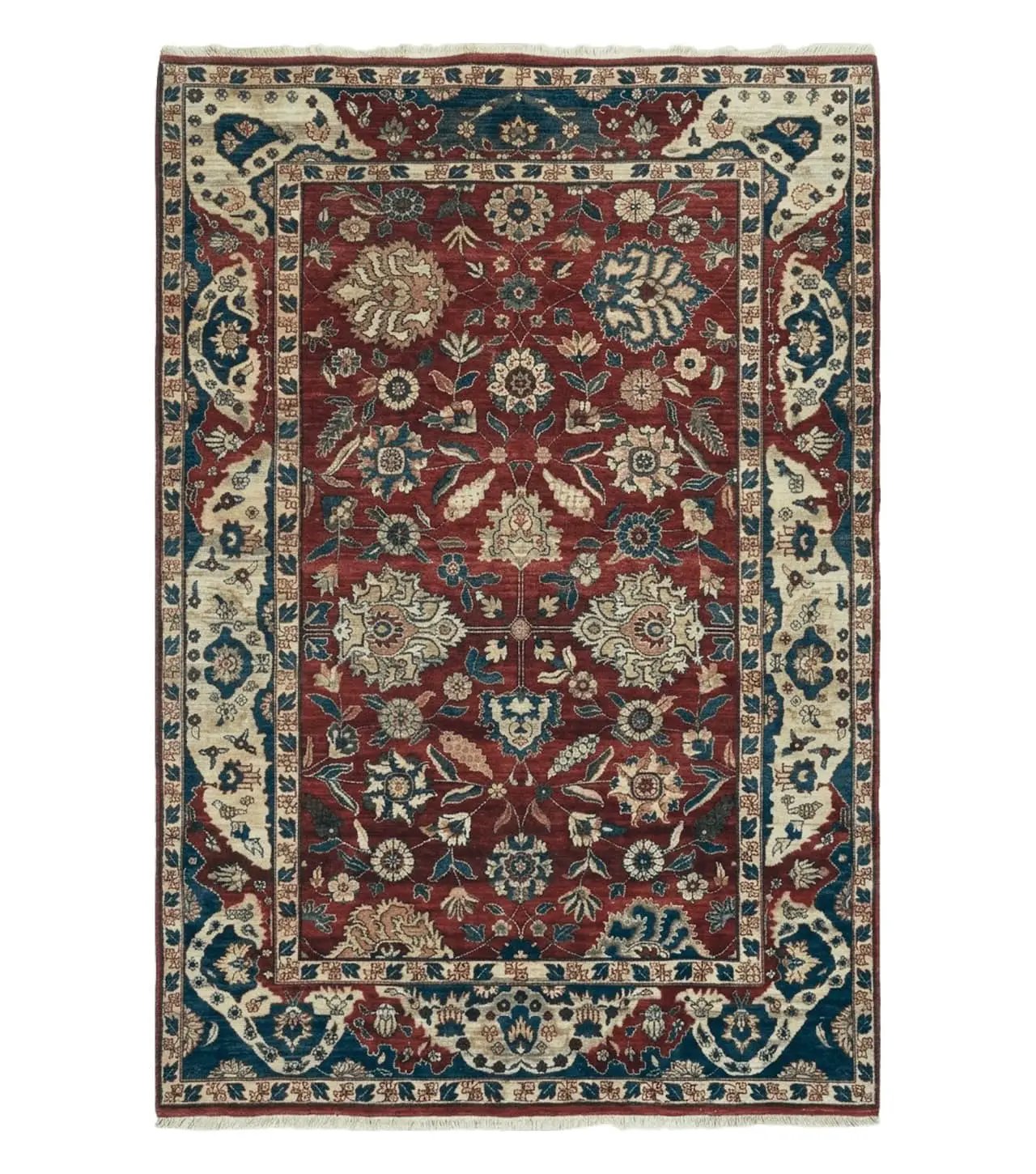 6' X 9' Vintage Handmade India Floral Oriental Wool Rug Vegetable Dyes Red Nice by Jewel Rugs