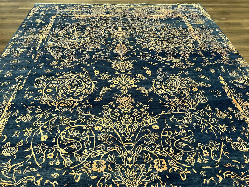 Area Rug 8x10 High Quality Handmade Oriental Carpet, Modern Contemporary Rug, Rug for Living Room, Wool Rug, Blue and Gold, Pakistani Rug by Jewel Rugs